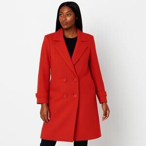 Vintage Kristen Blake Women 8 Red Overcoat Double Breast Trench Coat Wool Luxury